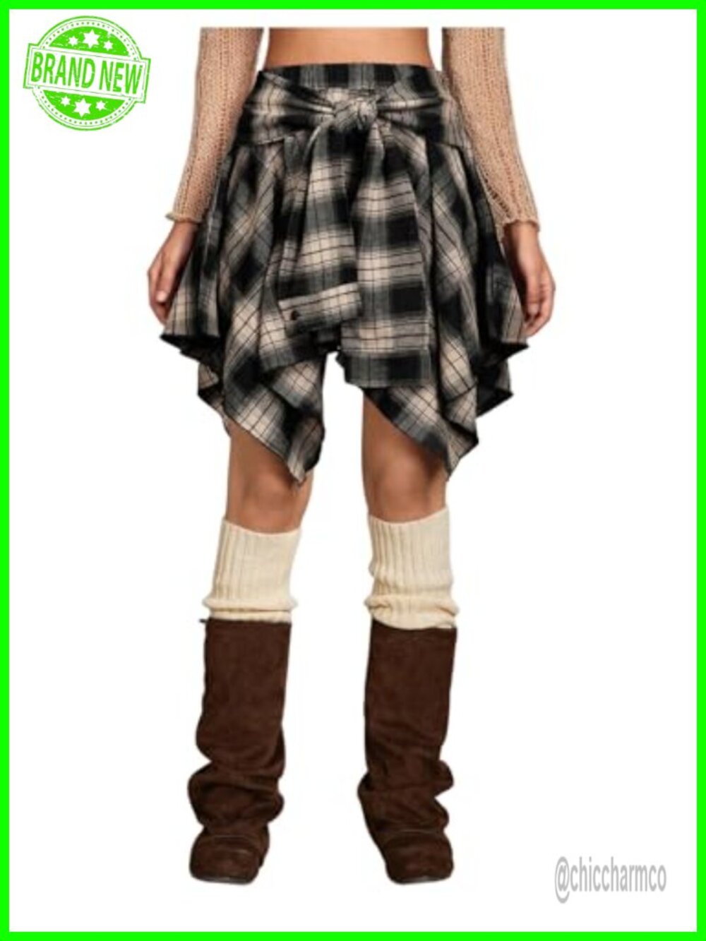 Y2K Goth Grunge Plaid Asymmetrical Flowy Mini Skirt High Low